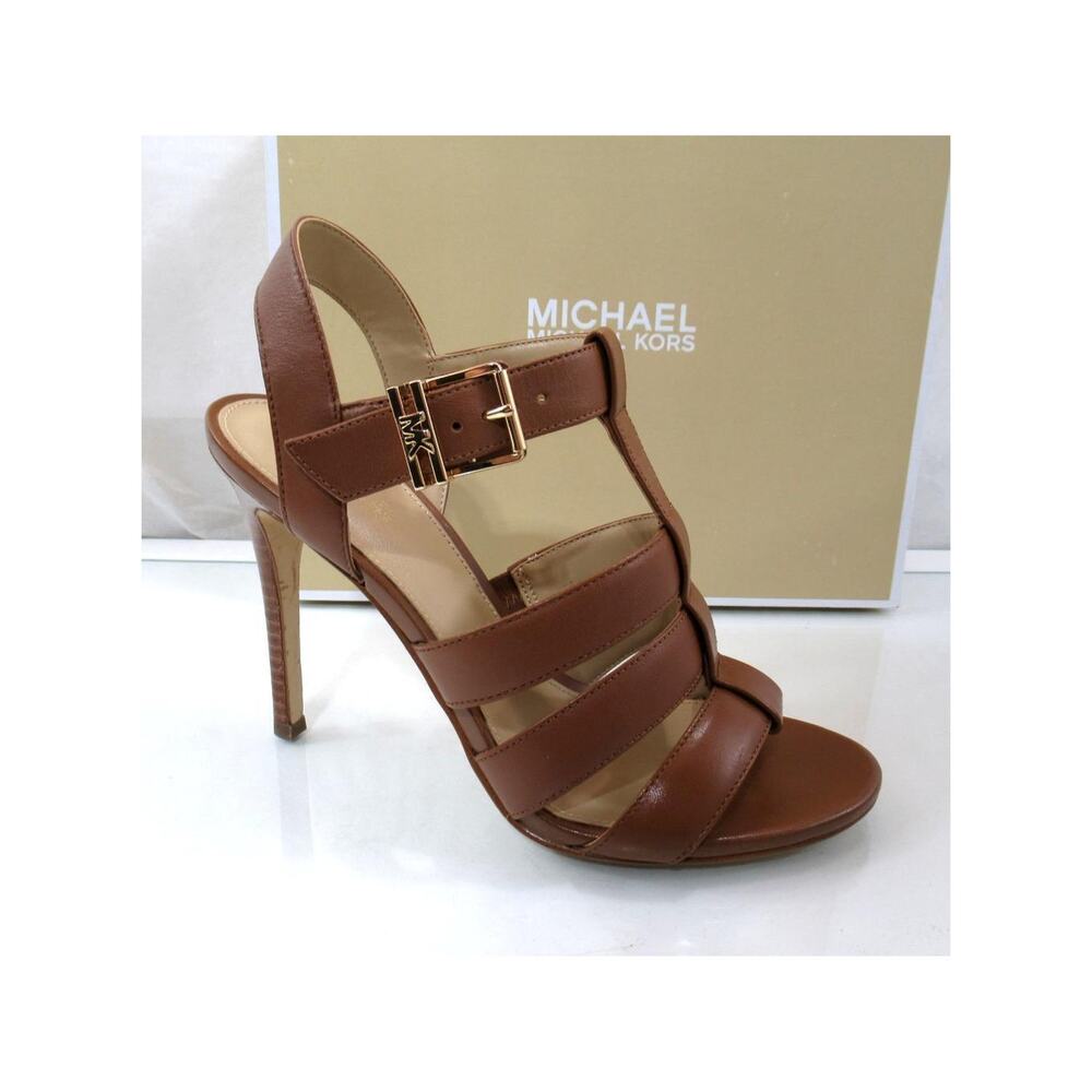 Michael Kors Jagger High Heel Stiletto Strappy Sandal Leather Luggage Size 7